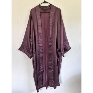 Perry Ellis Portfolio Mens Silk Robe Geometric Diamond Plum Burgundy One Size